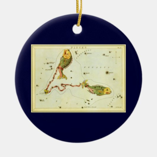 Fische, Vintager Sternbild Urania-Spiegel Keramik Ornament (Vorne)