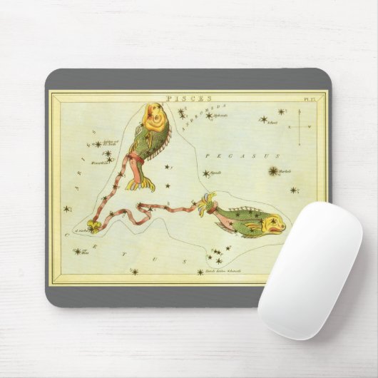 Fische, Vintager Sternbild Urania-Spiegel Mousepad (Mit Mouse)