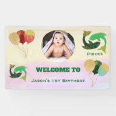 Fische Wasserfarbe 1. Geburtstag Fotoschild Banner (Horizontal)