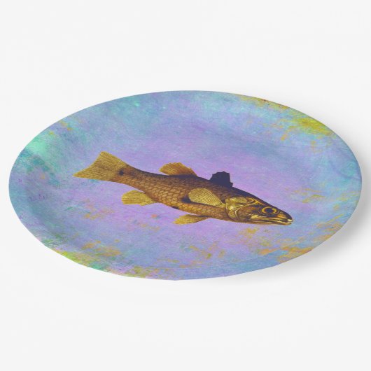 Fische Zeichnend Vintager Stil Pappteller (Schrägansicht)