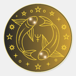 Fische-Zodiac-Emblem   Minimales Himmelssymbol Runder Aufkleber