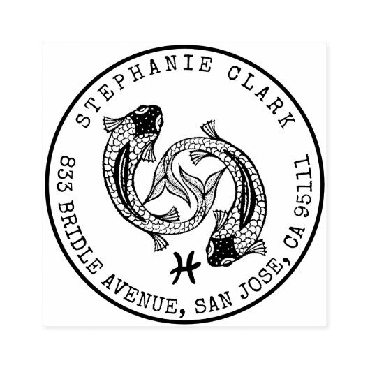 Fische Zodiac handgezeichnet Fisch | RÜCKSENDEADRE Gummistempel (Prägung)