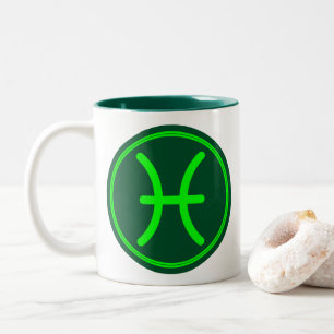 Fische-Zodiac-Symbol grüner Kontrast Zweifarbige Tasse