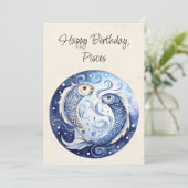 Fische Zodiac Wasserfarbe Geburtstagskarte (Stehend Vorderseite)