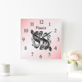 Fische Zodiakuhr pisst pink Quadratische Wanduhr (Zuhause)