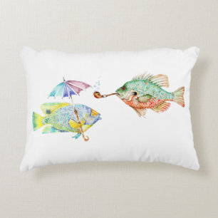 Fische - Zwei Fische Art Drucken Aquarellmalerei Dekokissen