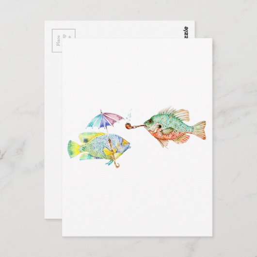 Fische - Zwei Fische Art Drucken Aquarellmalerei Postkarte (Vorne/Hinten)