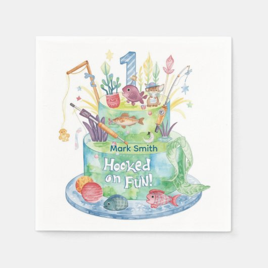 Fischen 1. Geburtstag Party mit Kuchendekoration Serviette (Vorderseite)