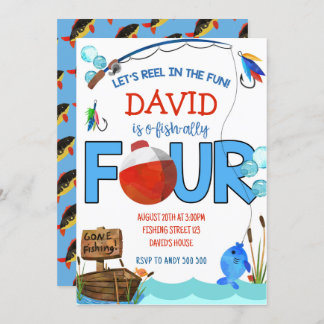 Fischen 4. Geburtstag Junge Party O-Fisch-ally Einladung