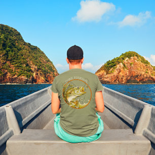 Fischen Abwesend Riesiger Barsch Schnappt Nach Dem T-Shirt