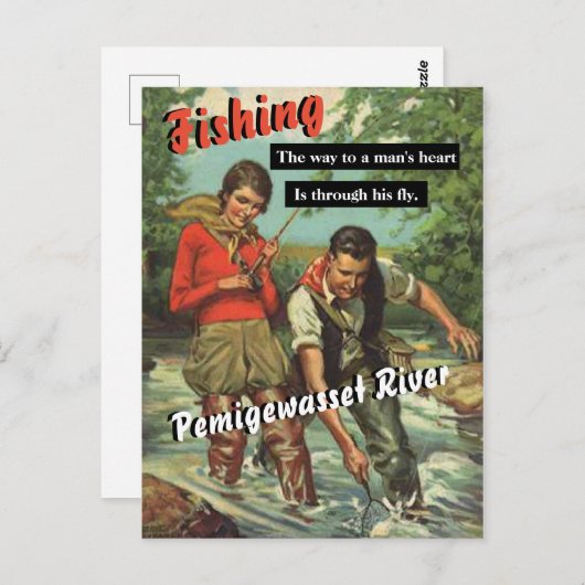 Fischen auf dem Vintagen Pemigewasset River Postkarte (Vorne/Hinten)