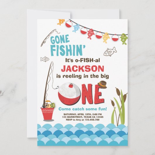 Fischen Birthday Einladung Holz Die große (Vorderseite)