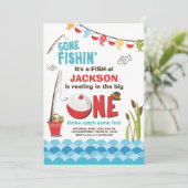 Fischen Birthday Einladung Holz Die große (Stehend Vorderseite)