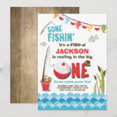 Fischen Birthday Einladung Holz Die große (Vorne/Hinten)