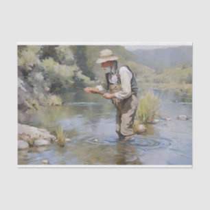 Fischen des Flusses Decoupage Seidenpapier