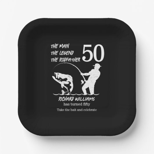 Fischen des legendären Rodvaters 50. Geburtstag Pappteller (Vorderseite)