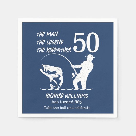 Fischen des legendären Rodvaters 50. Geburtstag Serviette (Vorderseite)