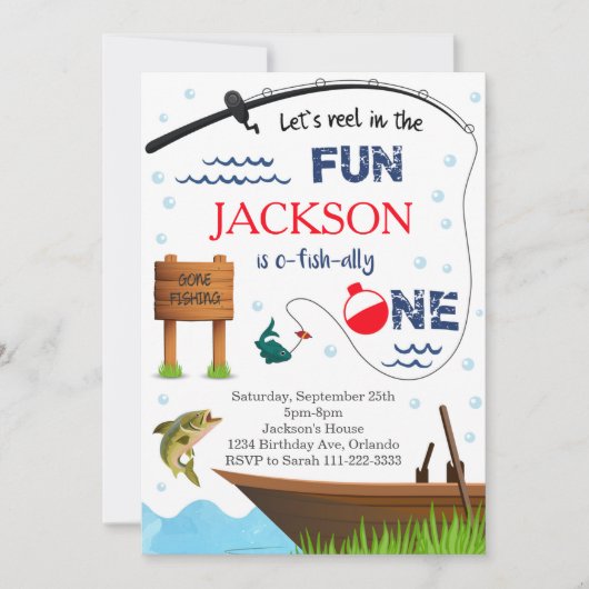 Fischen Einladung zum 1. Geburtstag (Vorderseite)