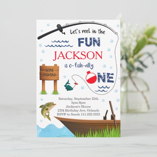 Fischen Einladung zum 1. Geburtstag (Stehend Vorderseite)