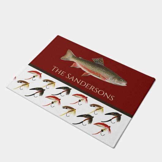 Fischen Fischen Rustikaler Lachsplaner Fußmatte (Schrägansicht)