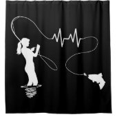 Fischen Frauen im Fischereiherz Duschvorhang (Vorderseite)