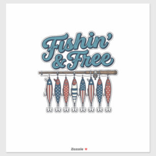 Fischen & Frei Patriotischer Angelköder Vintage Aufkleber
