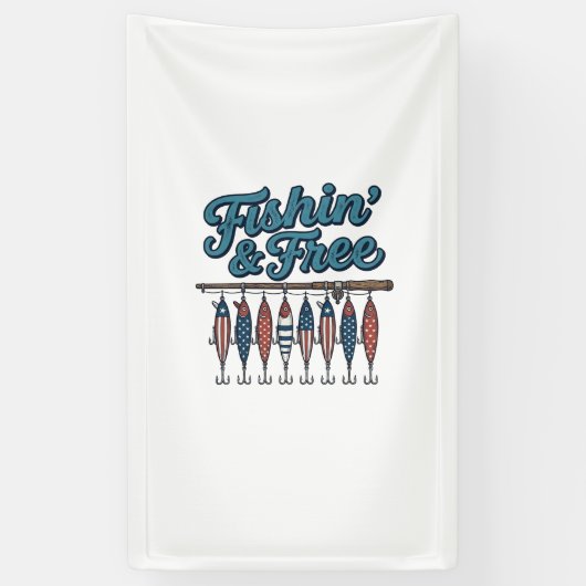 Fischen & Frei Patriotischer Angelköder Vintage Banner (Vertikal)