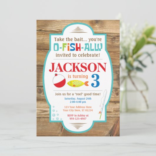 Fischen-Geburtstags-Einladung Einladung (Stehend Vorderseite)