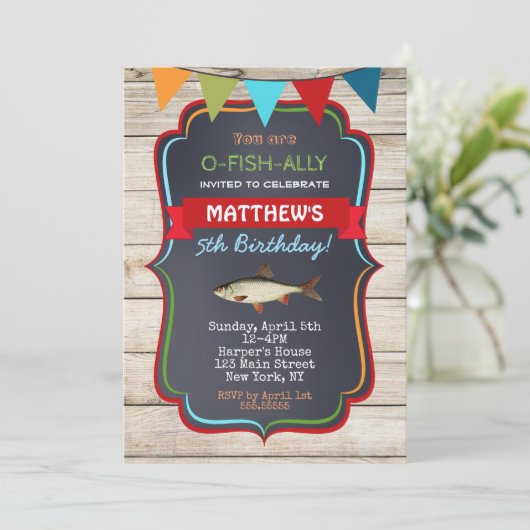 Fischen-Geburtstags-Party Einladungen (Stehend Vorderseite)