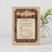 Fischen-Geburtstags-Party-rustikale hölzerne Einladung (Stehend Vorderseite)
