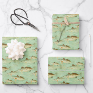 Fischen gegangen Fischmuster Fischer Sport Geschenkpapier Set