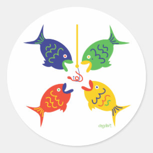 Fischen gehen! runder aufkleber