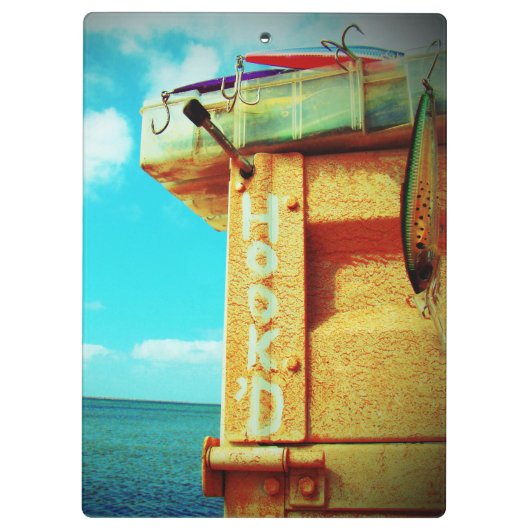 Fischen hook'd Strandfisch-Spinnerkastenaqua Klemmbrett (Rückseite)