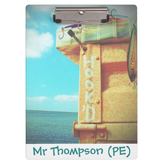 Fischen hook'd Strandfisch-Spinnerkastenaqua Klemmbrett (Vorderseite)