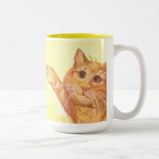 Fischen-Hund und (Nahaufnahme) Katze/Tasse Zweifarbige Tasse (Rechts)