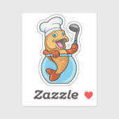 Fischen in Glas als Koch mit Soup-Löffel Aufkleber (Blatt)