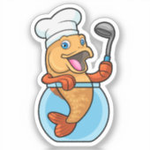 Fischen in Glas als Koch mit Soup-Löffel Aufkleber (Vorderseite)