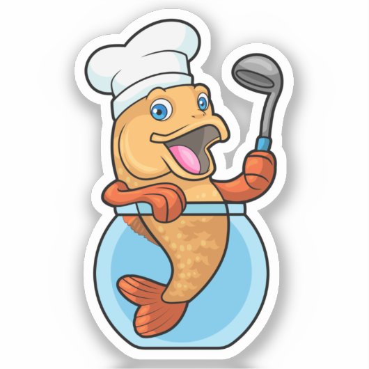 Fischen in Glas als Koch mit Soup-Löffel Aufkleber (Vorderseite)