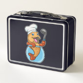 Fischen in Glas als Koch mit Soup-Löffel Metall Brotdose (Rückseite)