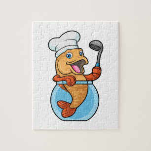 Fischen in Glas als Koch mit Soup-Löffel Puzzle