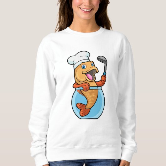 Fischen in Glas als Koch mit Soup-Löffel Sweatshirt (Vorderseite)