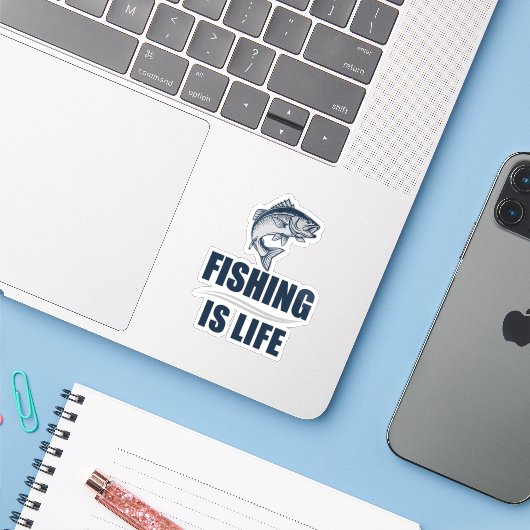 Fischen ist Leben Aufkleber (Laptop mit iPhone)