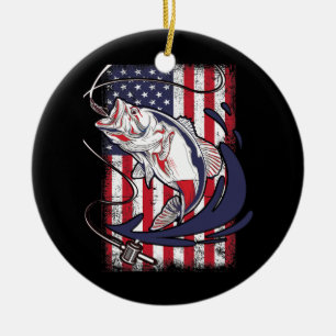 Fischen Liebt amerikanische Flagge Vintag Keramik Ornament