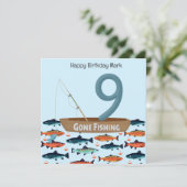 Fischen Lover 9. Geburtstag Karte (Stehend Vorderseite)