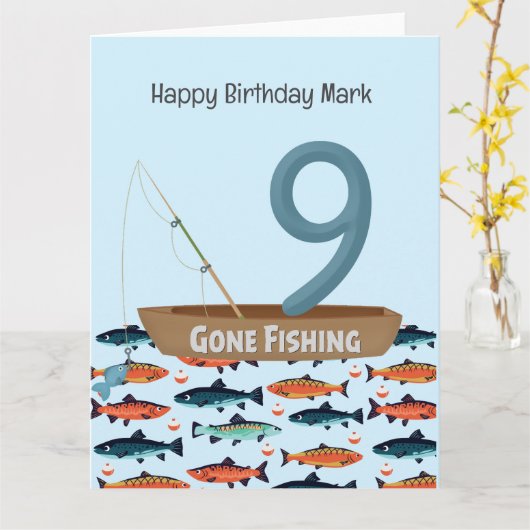 Fischen Lover 9. Geburtstag Karte (Gelbe Blume)