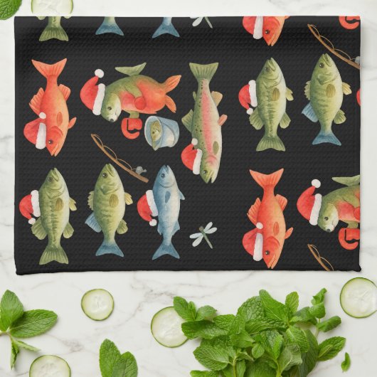 Fischen Lover Christmas Themed Geschirrtuch (Gefaltet)
