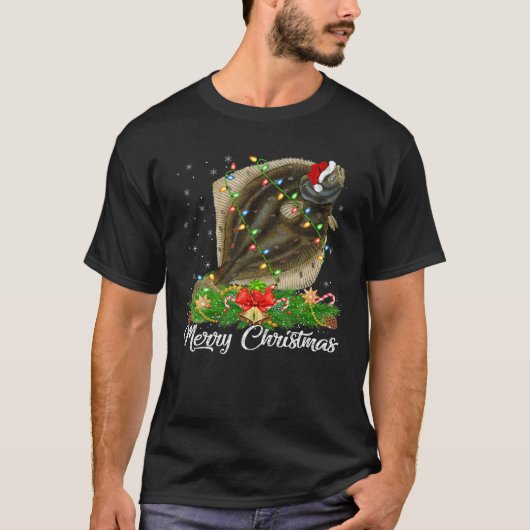 Fischen Lover Matching Weihnachtsmannmütze Halibut T-Shirt (Vorderseite)