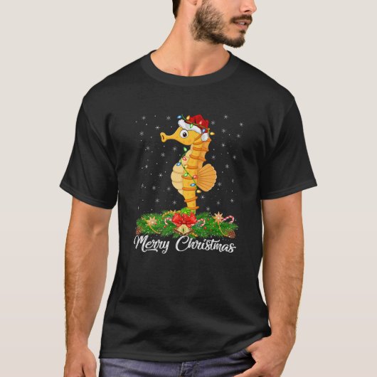 Fischen Lover Matching Weihnachtsmannmütze Seepfer T-Shirt (Vorderseite)