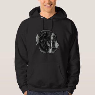 Fischen mit Augenbrauen Schwarz-Weiß-Digitalfarben Hoodie