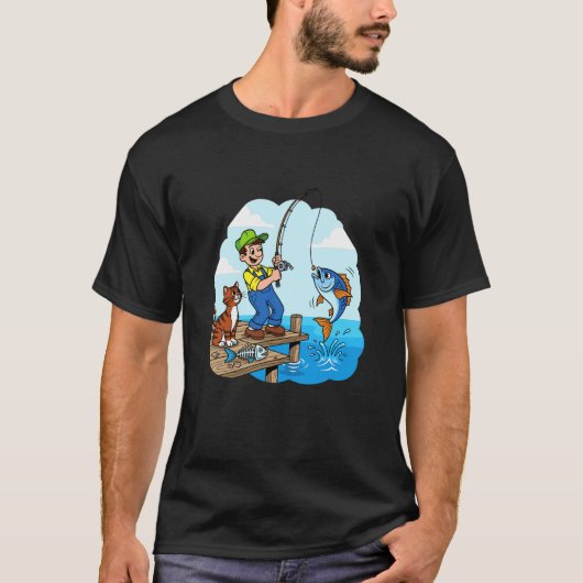 Fischen mit einer Katze am Pier T-Shirt (Vorderseite)